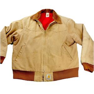 Vintage Carhartt Santa Fe Jacket Adult XLarge Brown 90s Zip Up Red Quilted Lined